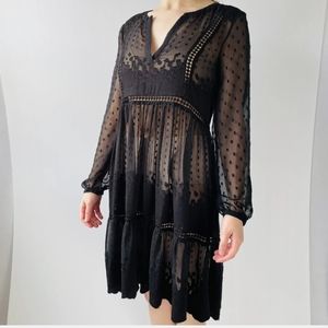Anthropologie Vanessa Virginia Costa Maya Dress Sheer Seaside Lace Longsleeve